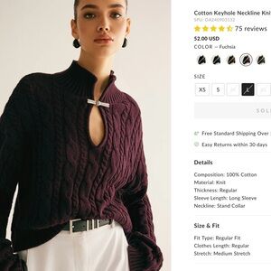 Commense Burgundy Cotton Keyhole Neckline Knit Sweater